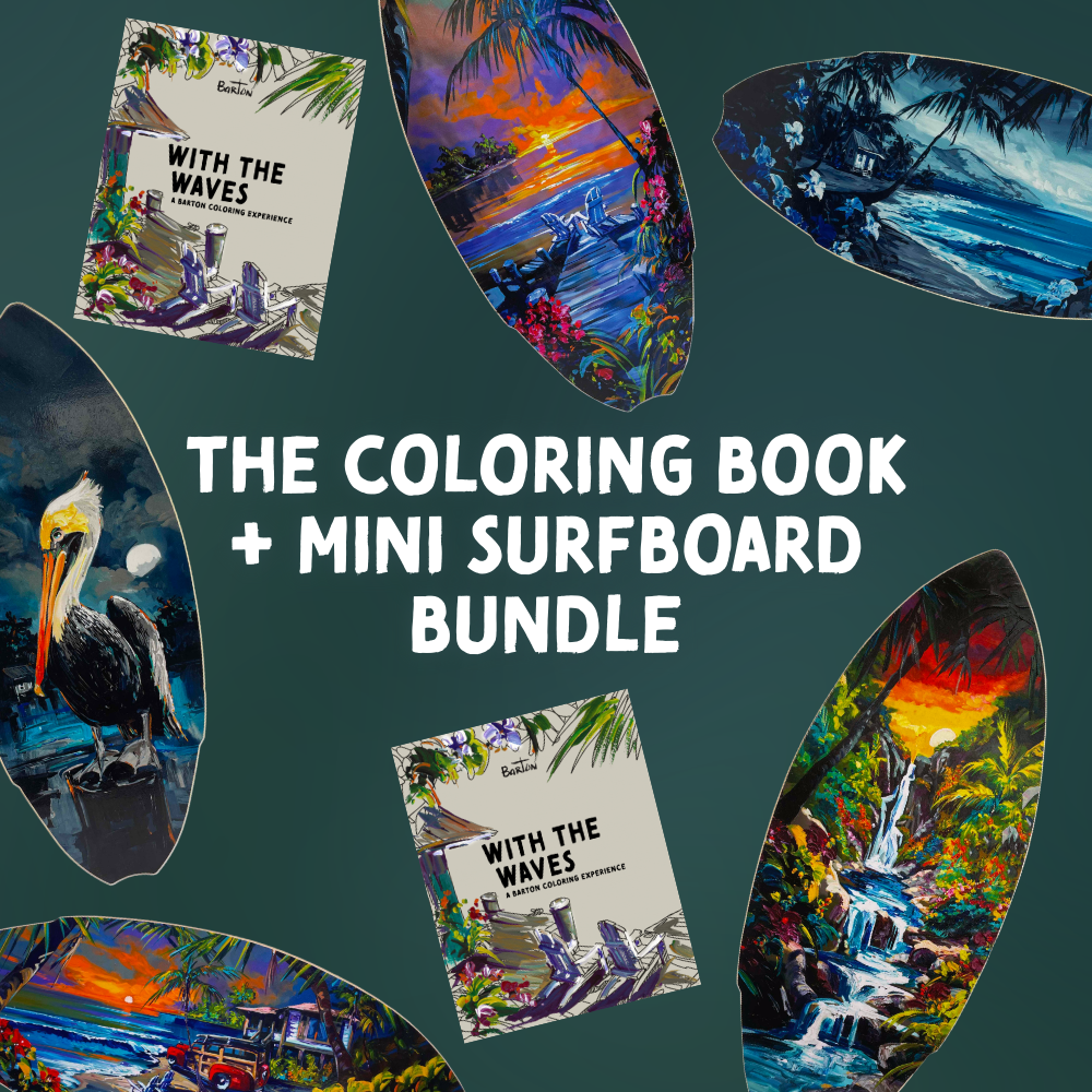 2 Coloring Book + Mini Surfboard Bundle